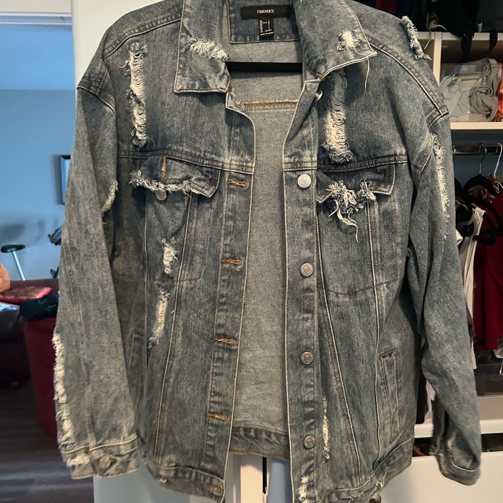 Forever 21 Ripped Blue Jean Jacket